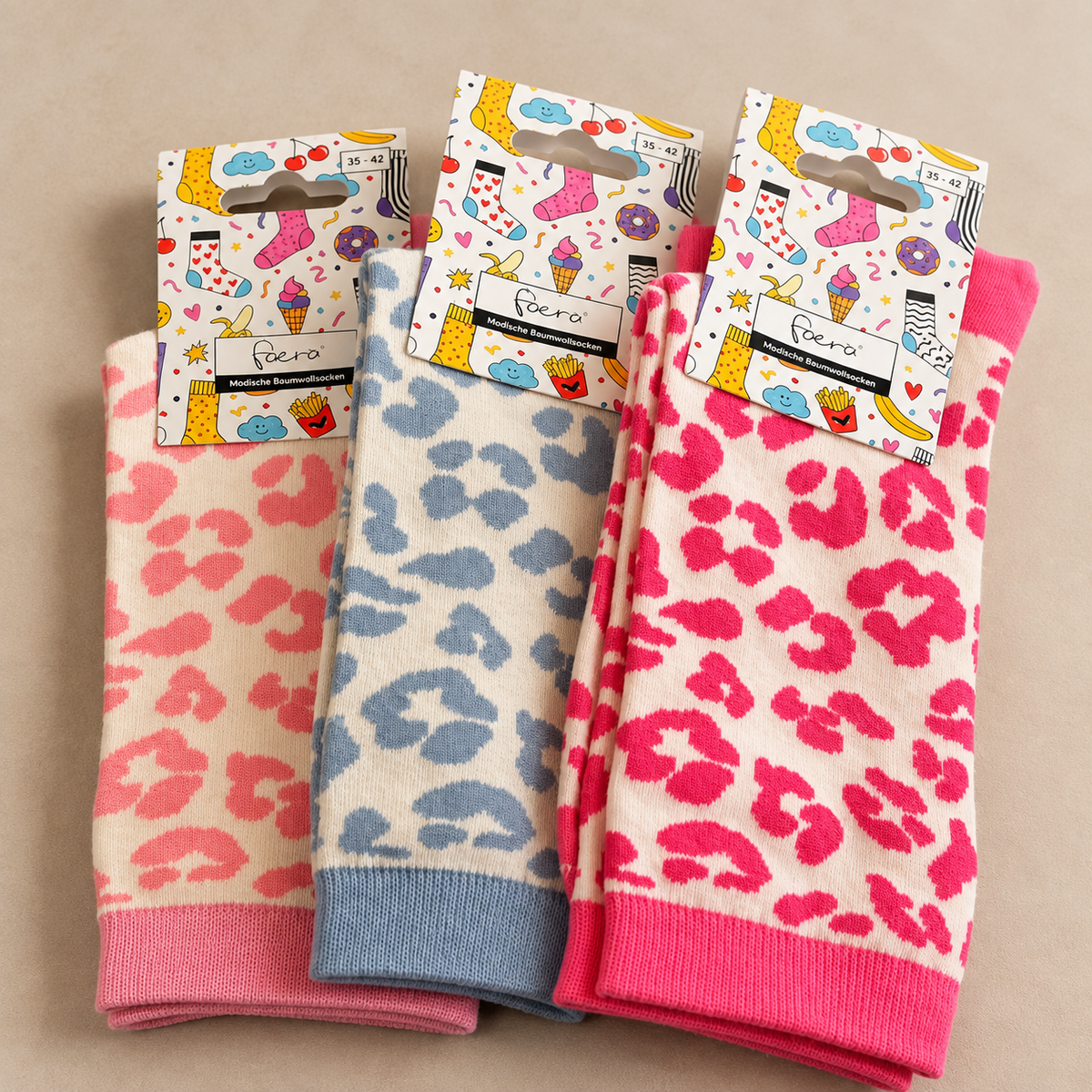 Damen Socken mit Leo-Print  Leopard / Leoparden Größe 35–42