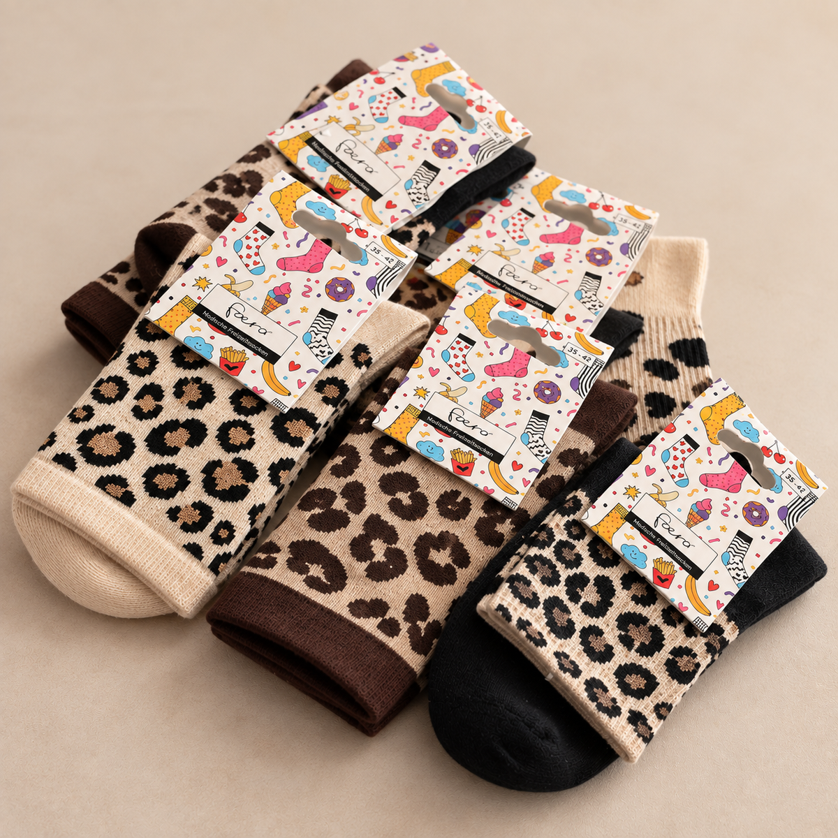 Damen Socken im Leo-Look  verschiedene Farben Leoparden Leopard
