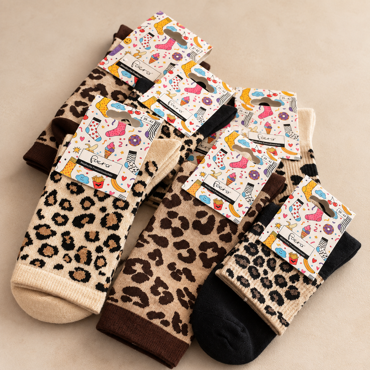 Damen Socken im Leo-Look  verschiedene Farben Leoparden Leopard