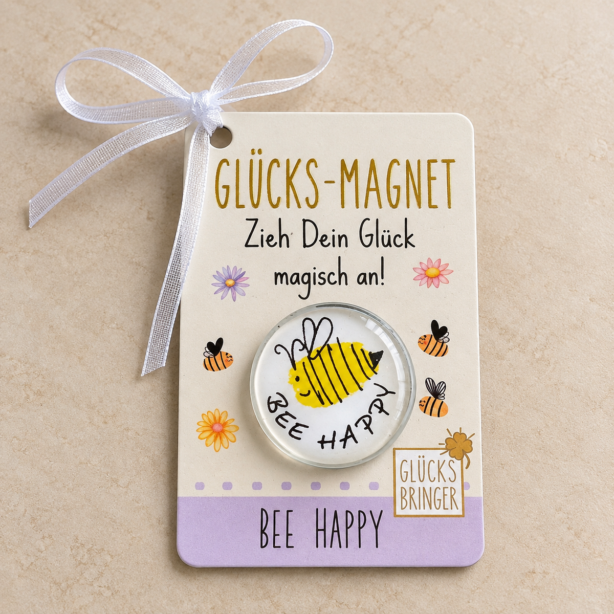 Glücks-Magnet „Bee Happy“ – kleiner Glücksbringer mit Bienenmotiv