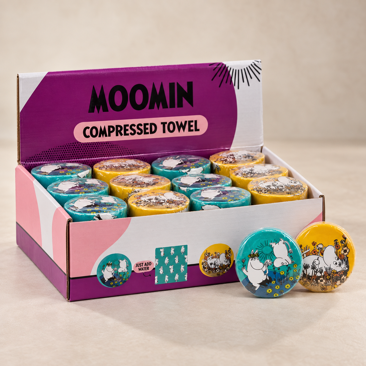 Moomin Komprimiertes Handtuch  verschiedene Motive & Farben