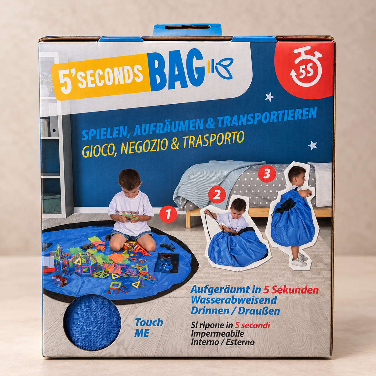 5 Seconds Bag – Spielmatte & Aufbewahrungstasche für Spielzeug – Blau