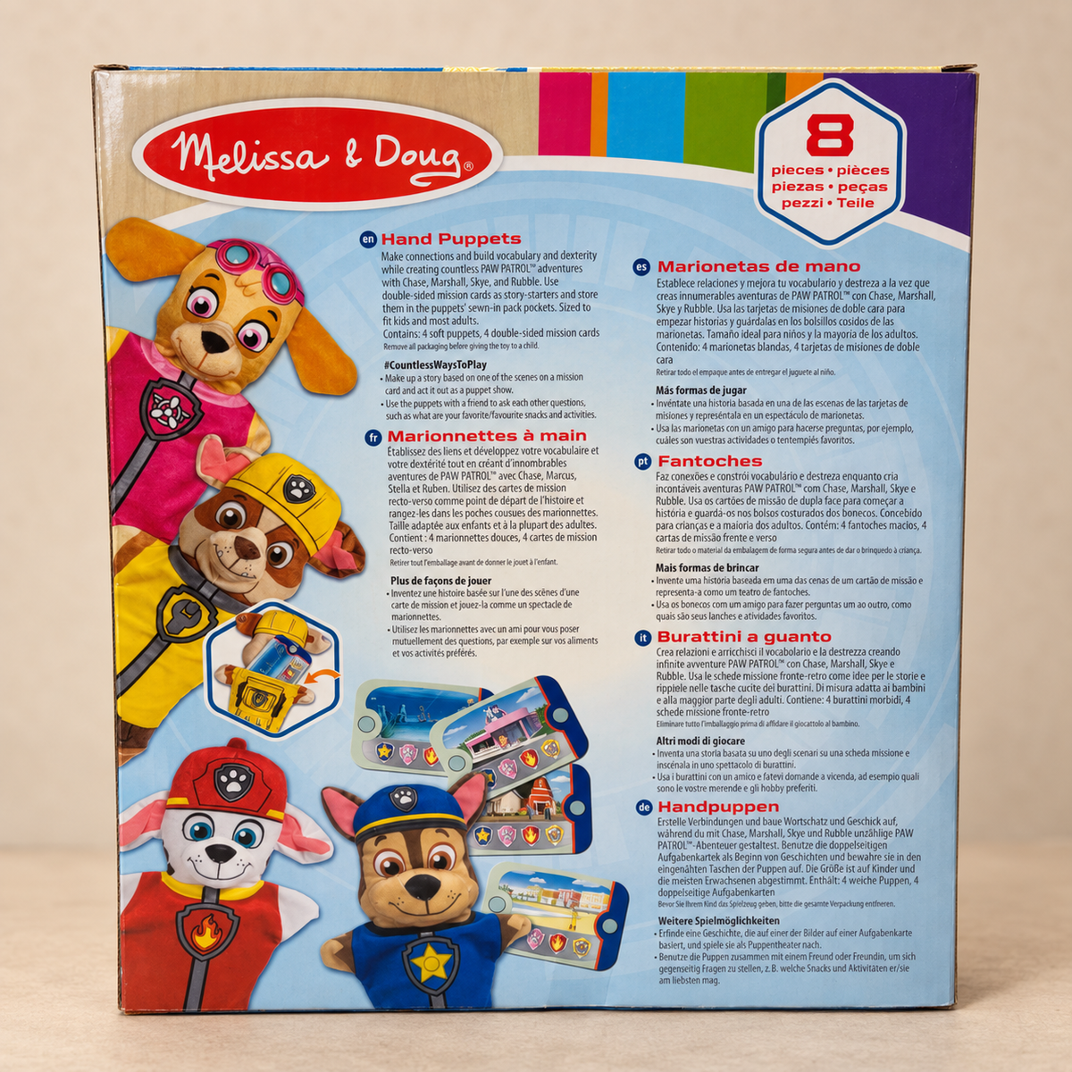 Melissa & Doug PAW Patrol Handpuppen Set – 4 Figuren + 4 Spielkarten – 8-teilig –