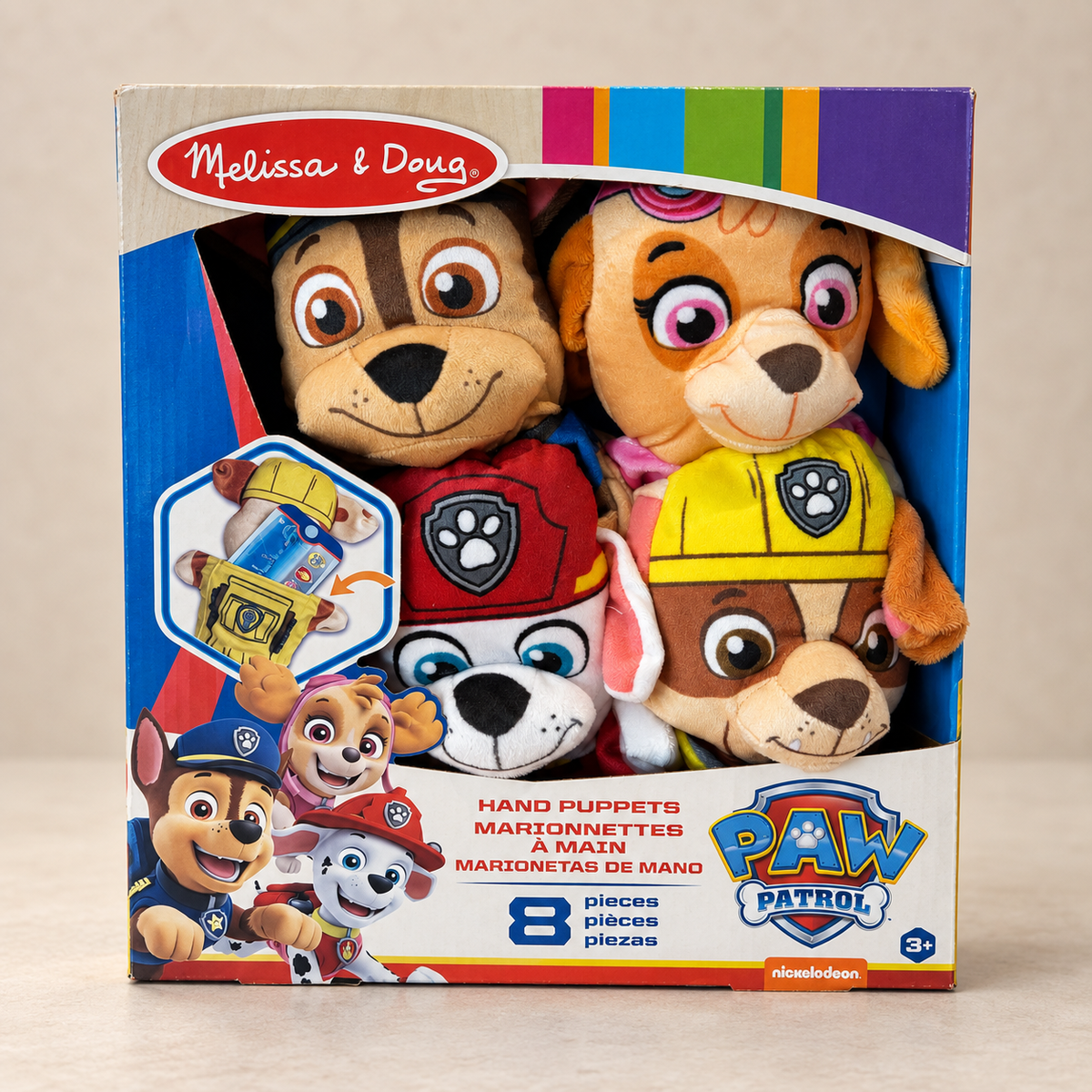 Melissa & Doug PAW Patrol Handpuppen Set – 4 Figuren + 4 Spielkarten – 8-teilig –